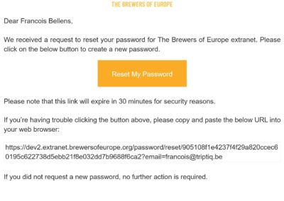 Password reset email
